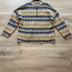 Men's Patterned Quarter -Zip Sweater - Blue, Green, Brown